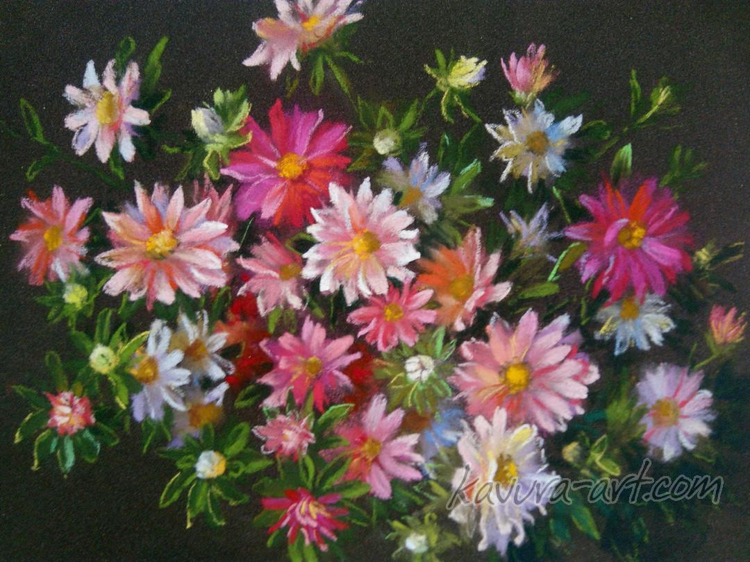 "Asters" Pastel on paper.