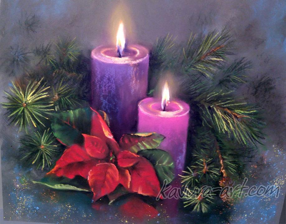 "Christmas candles" Pastel on paper.