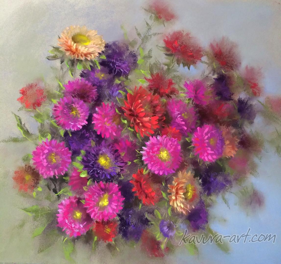 "Asters by September 1" Pastel on paper.