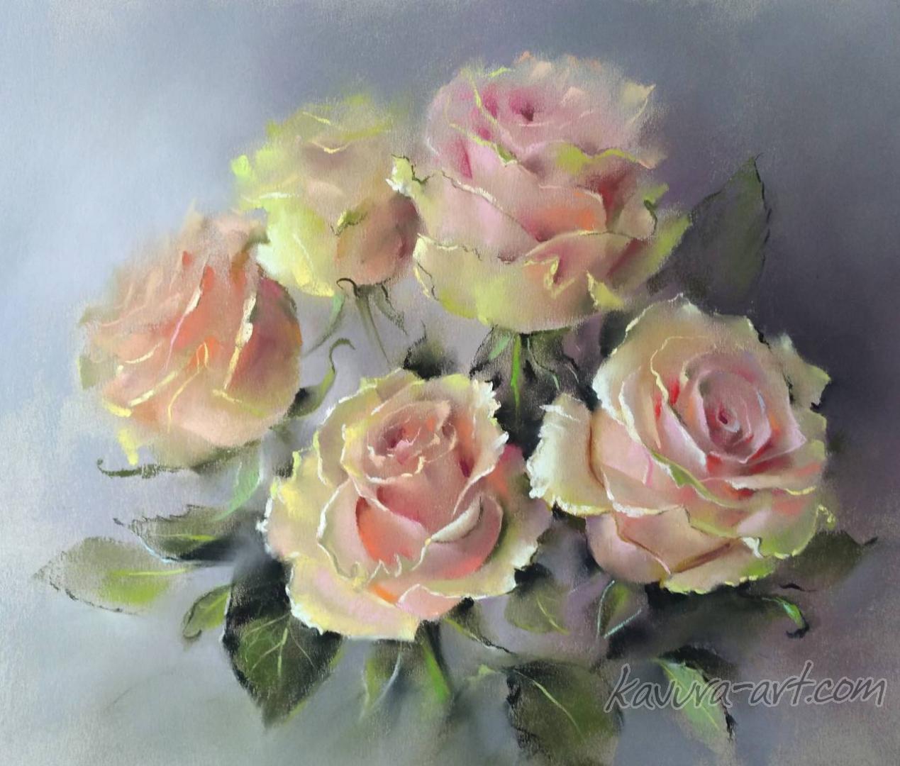 "Roses" Pastel on paper.