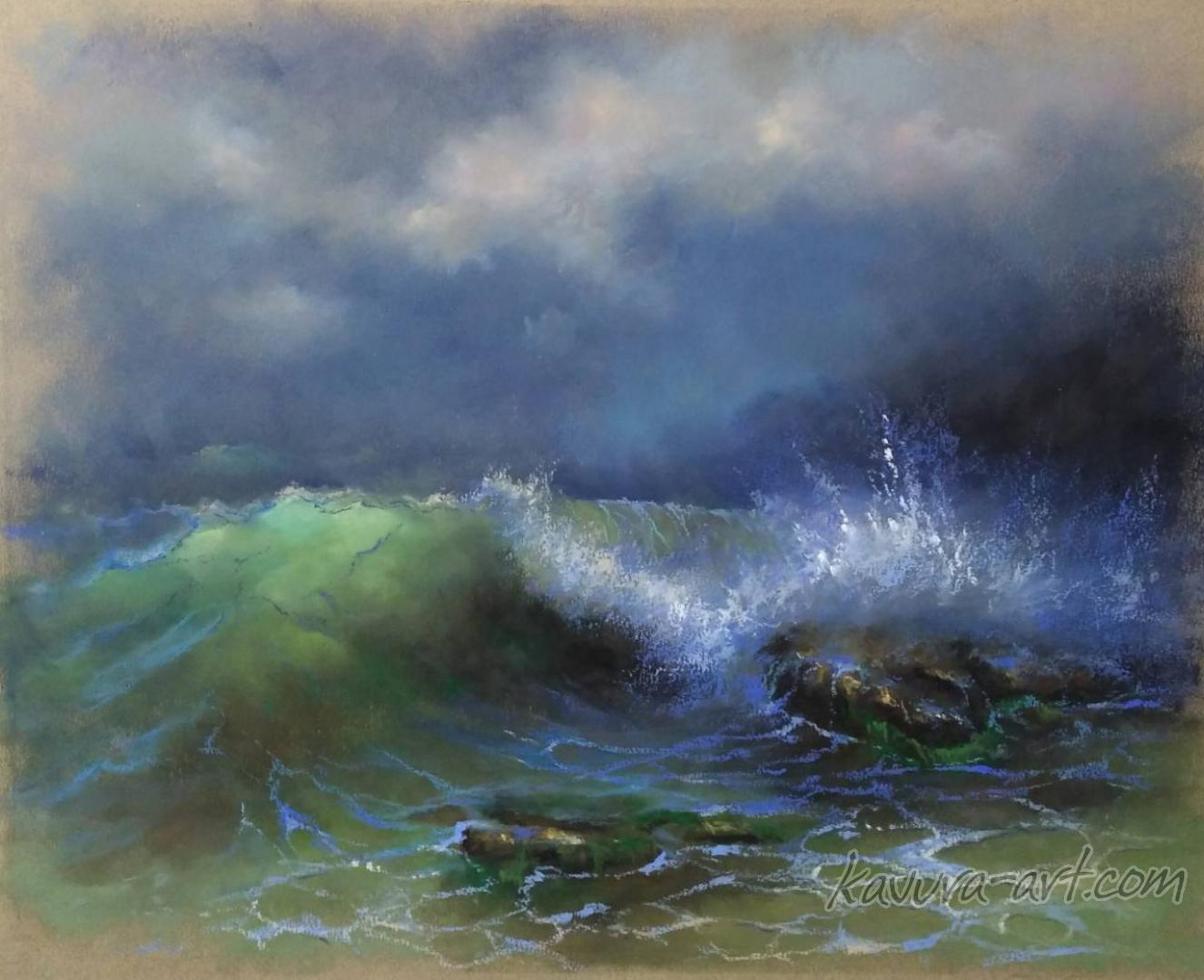 "Raging sea" Oil pastel.