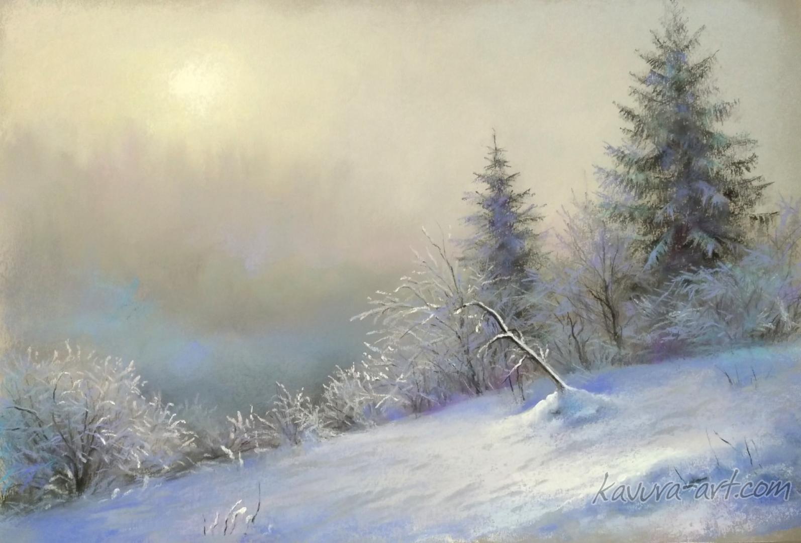 "Snow, Carpathians " Pastel on paper.