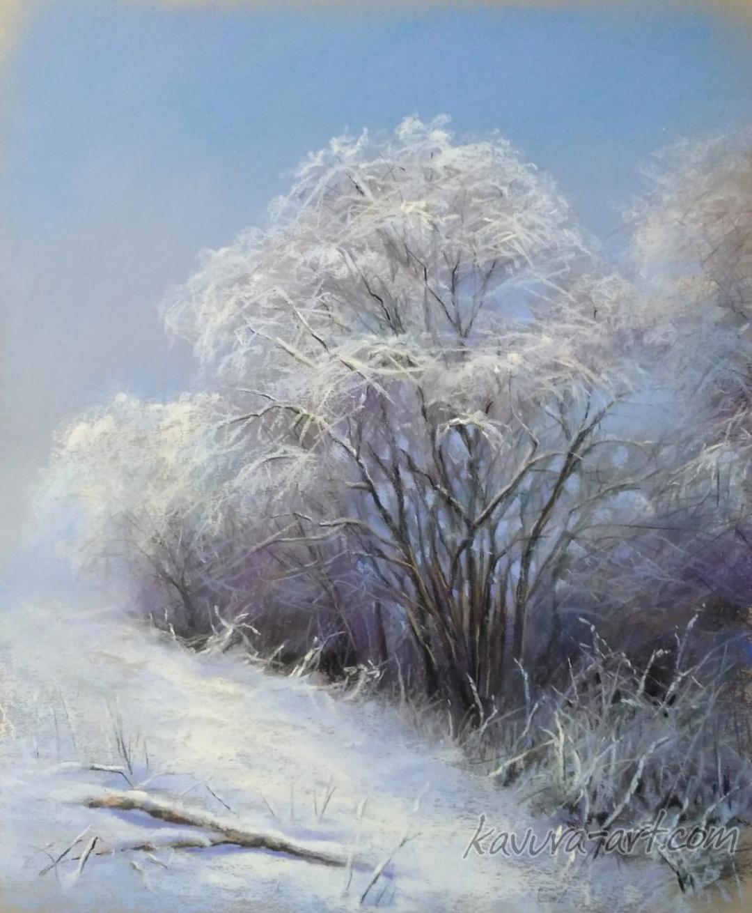 "Snow day." Pastel on paper.