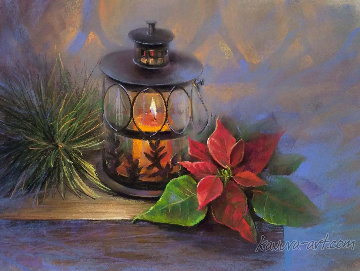 "Christmas candle" Pastel on paper.