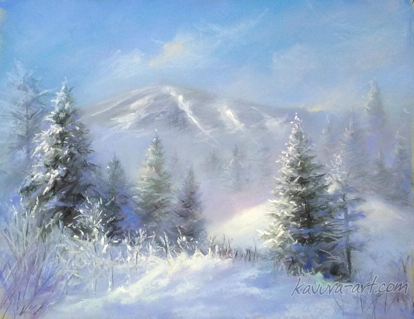 "Carpathians, Winter Forest" Pastel on paper.
