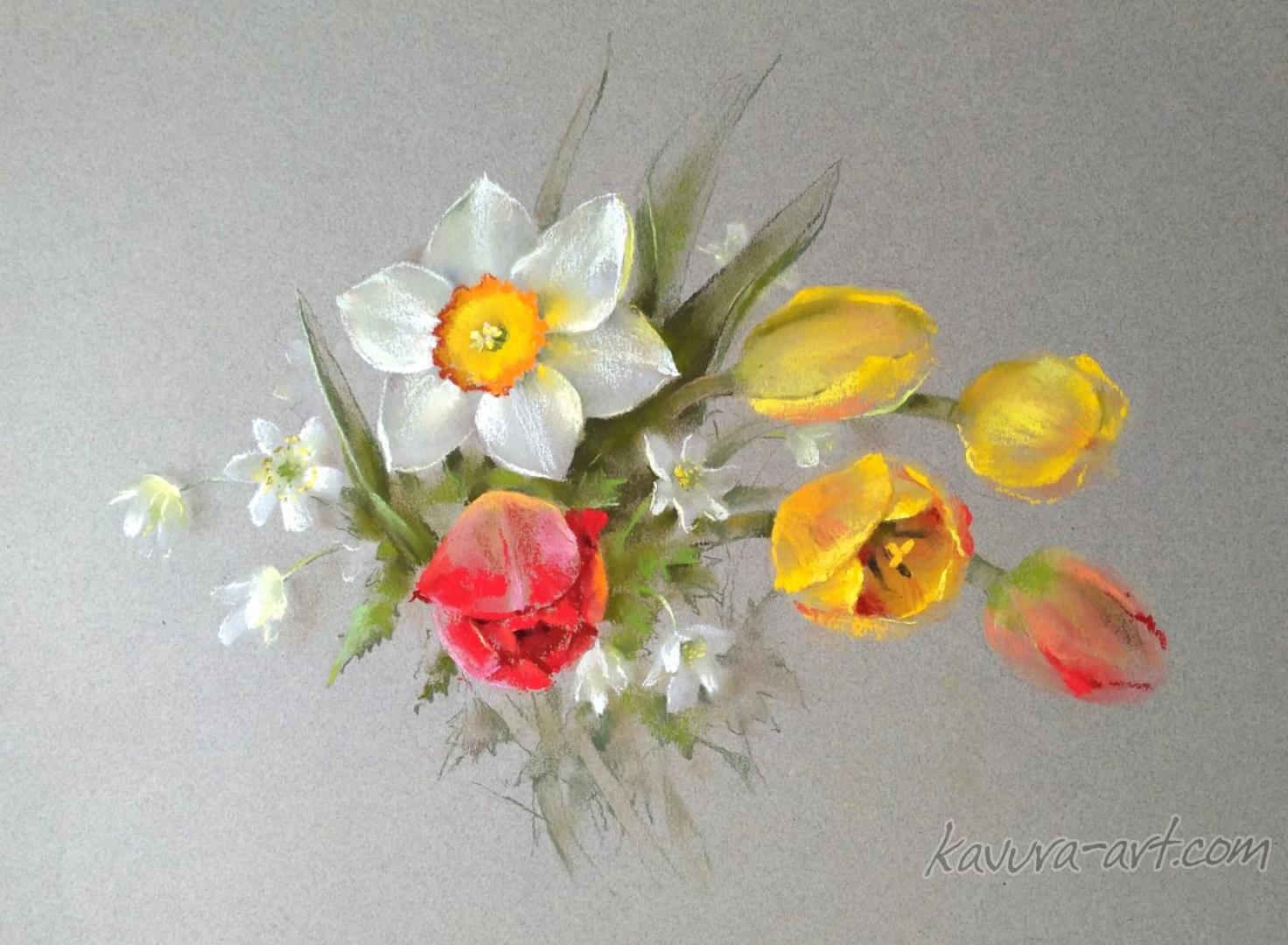"Spring flowers" Pastel on paper.