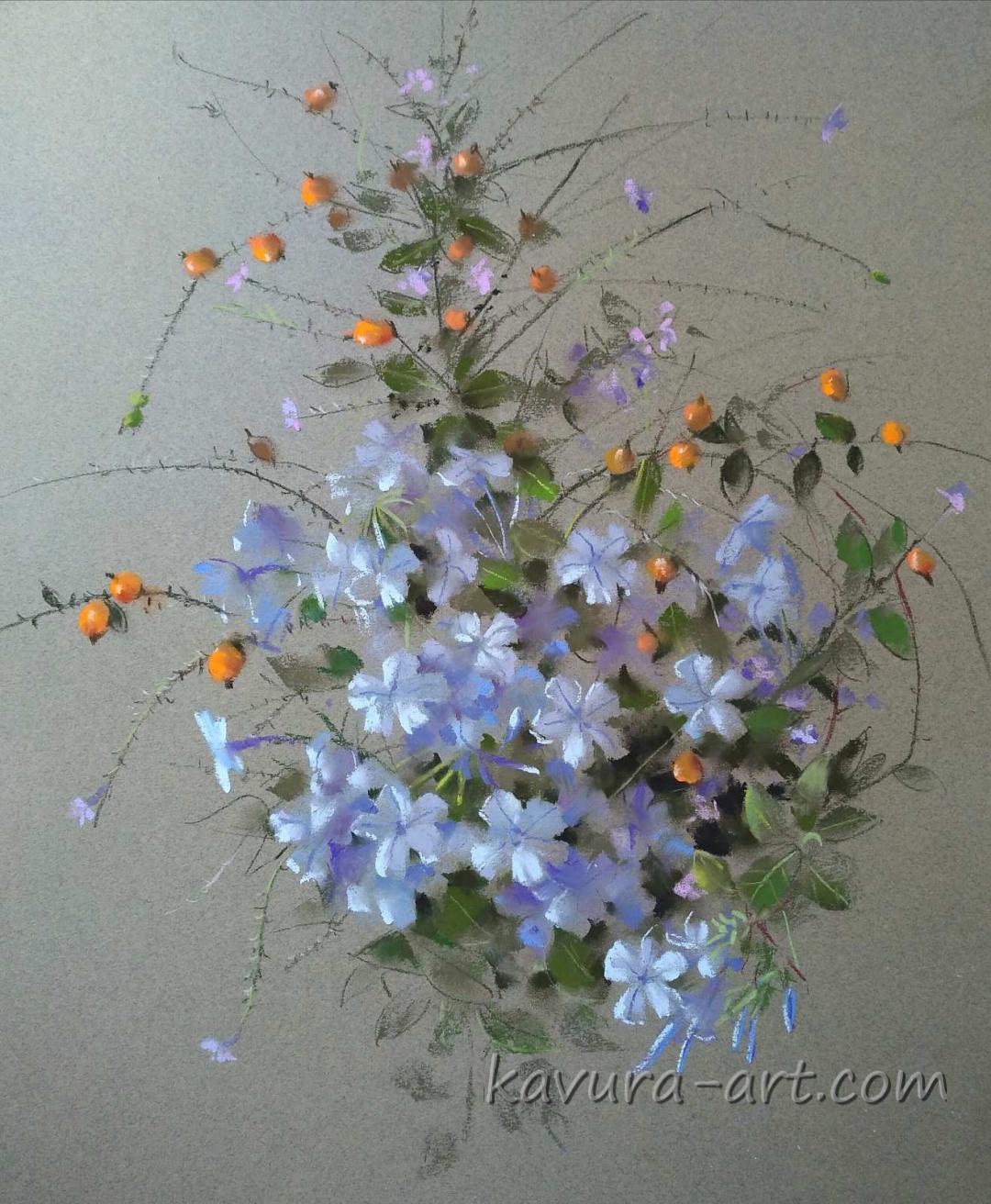 "Blue flowers " Pastel on paper.