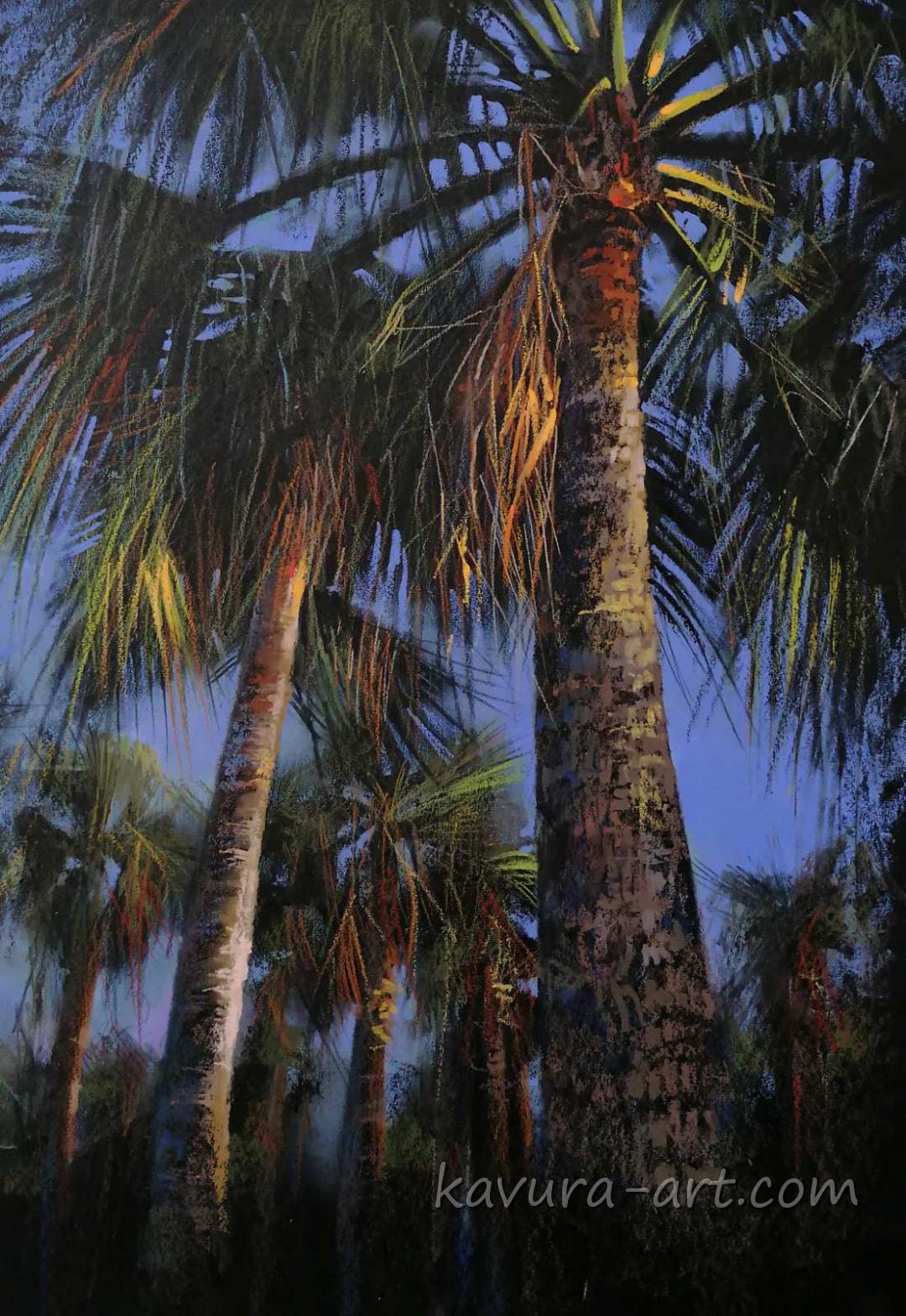 "Cyprus palm trees" Oil pastel.
