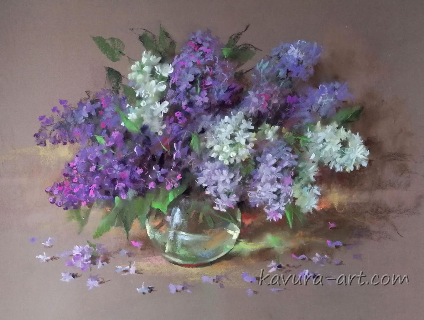 "Lilac in the rainy Day" Pastel on paper.