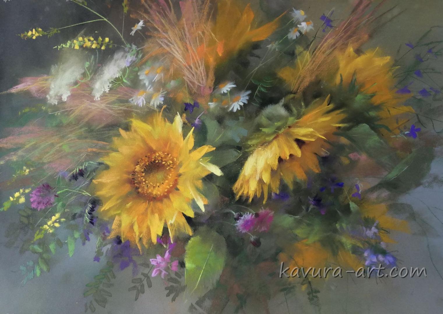 "Sunflowers" Pastel on paper.