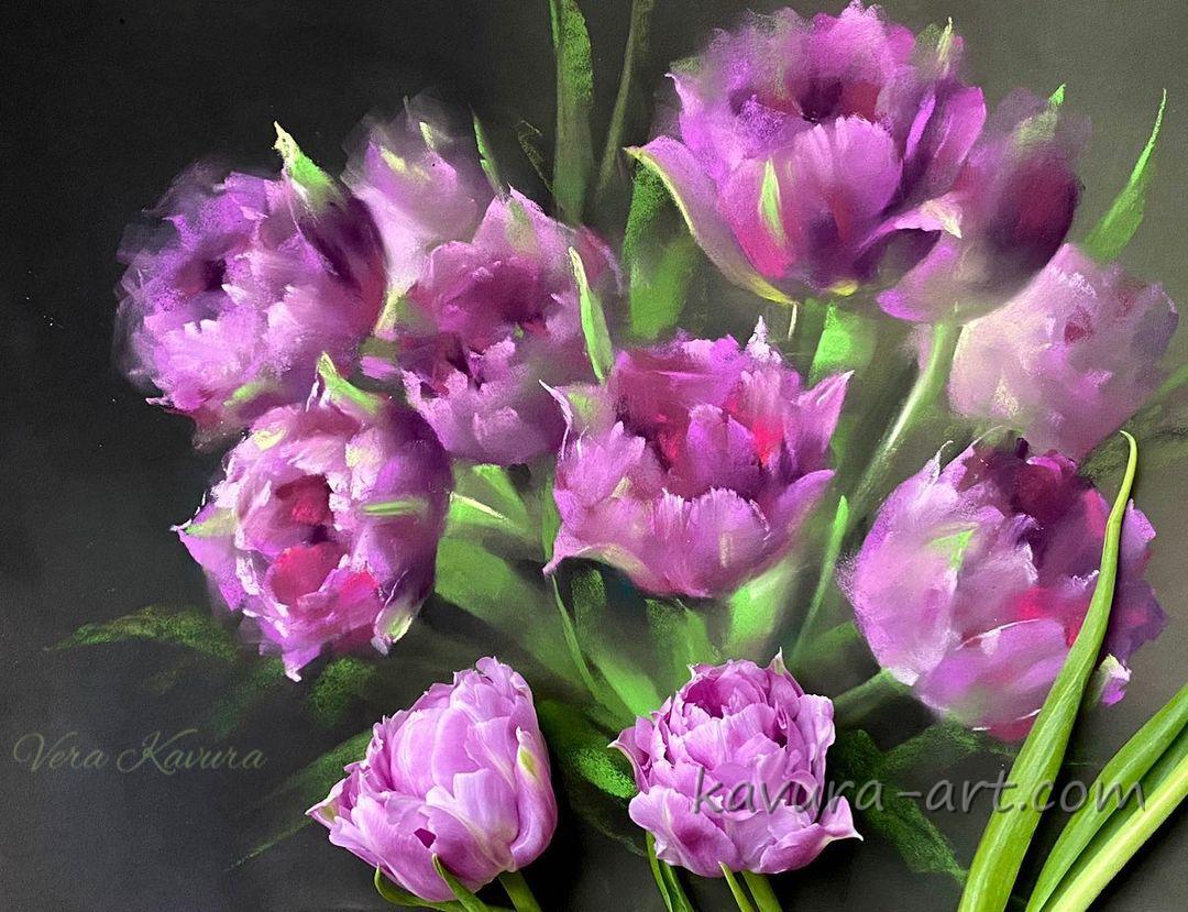 "Tulips" Pastel on paper.