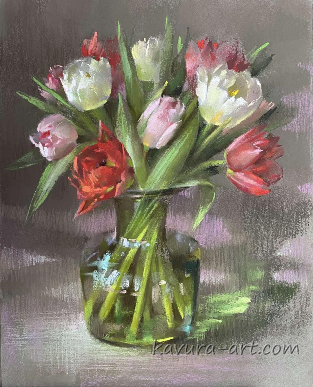 "Tulips " Pastel on paper.