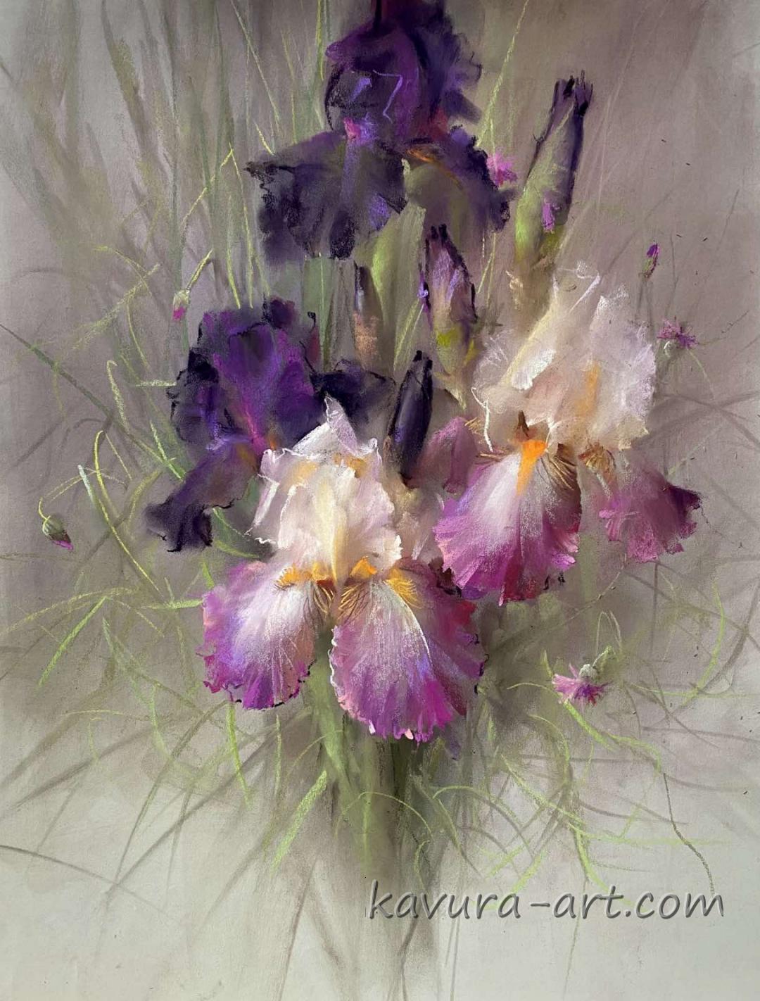 "Irises" Pastel on paper.