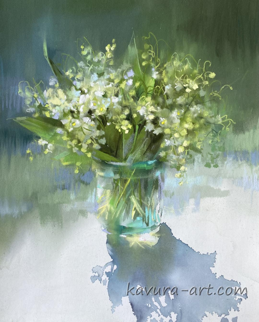"Lilies of the valley." Pastel on paper.