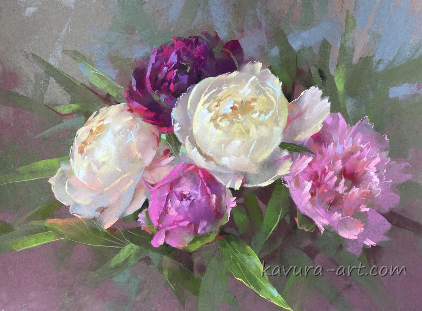 "First peonies" Pastel on paper.