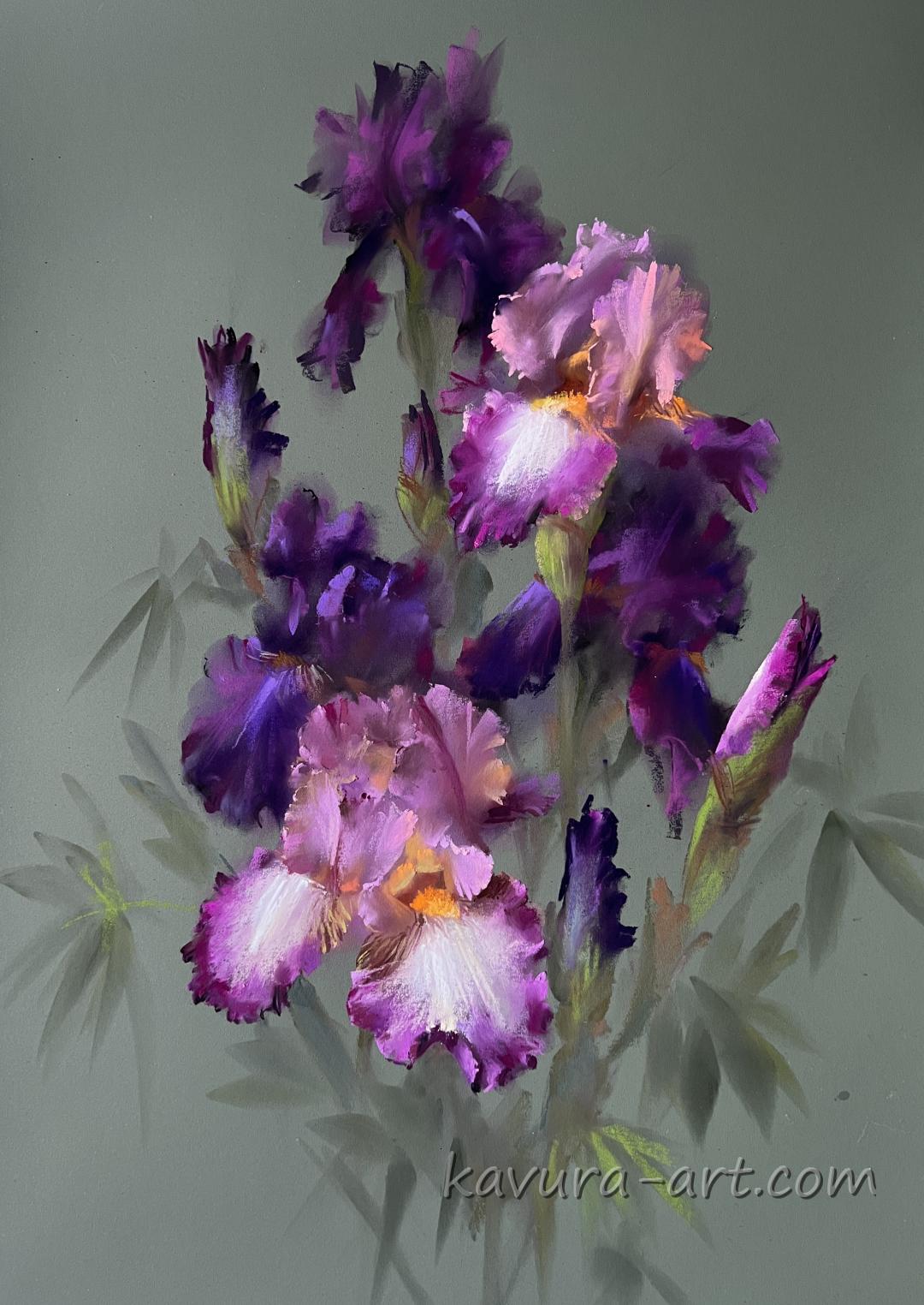 "Irises" Pastel on paper.