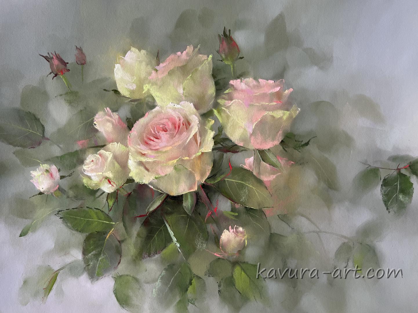 "Roses" Pastel on paper.