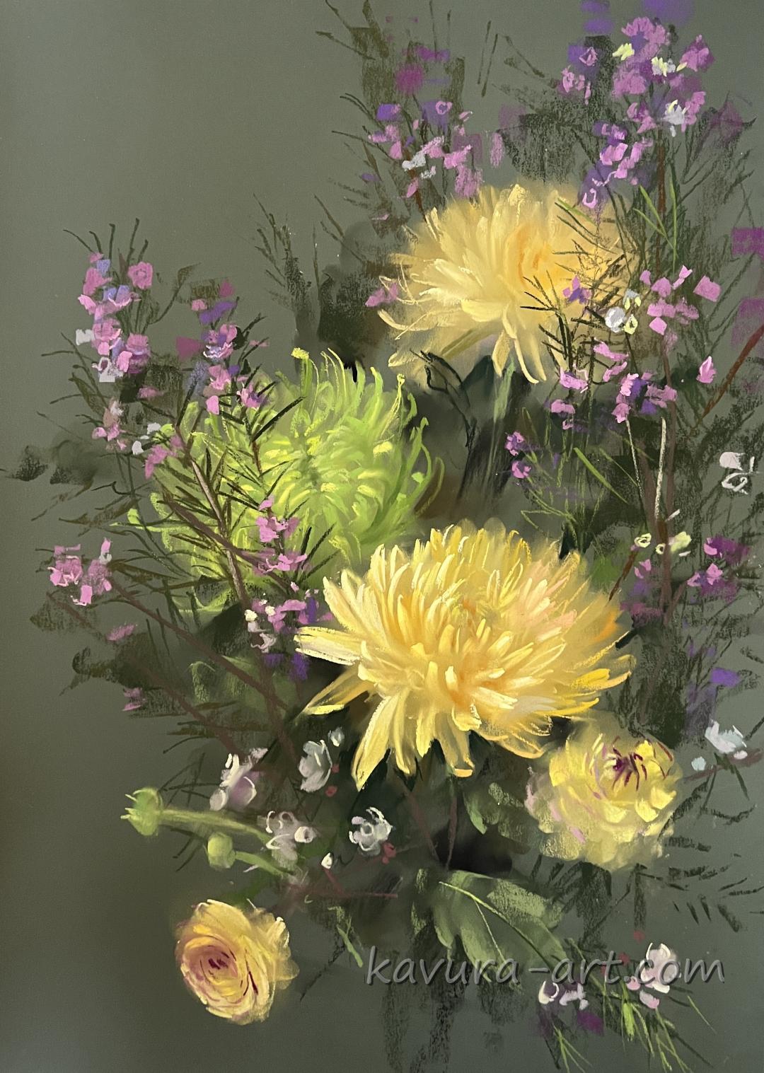 "Yellow chrysanthemum" Pastel on paper.