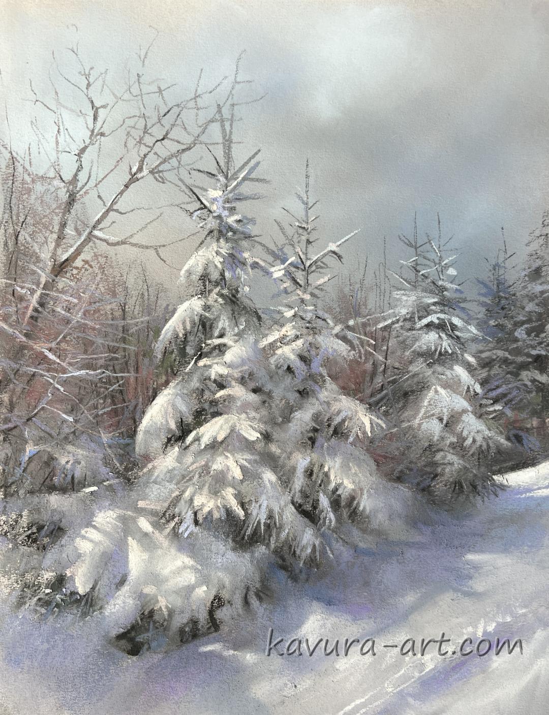 "Gentle winter" Pastel on paper.