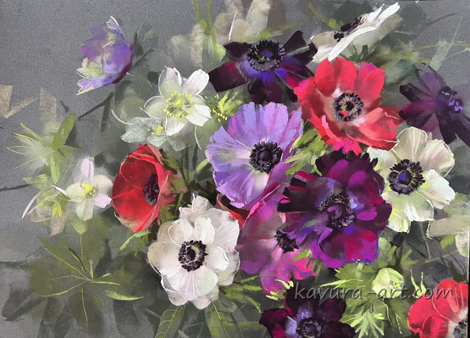 "Anemones" Pastel on paper.