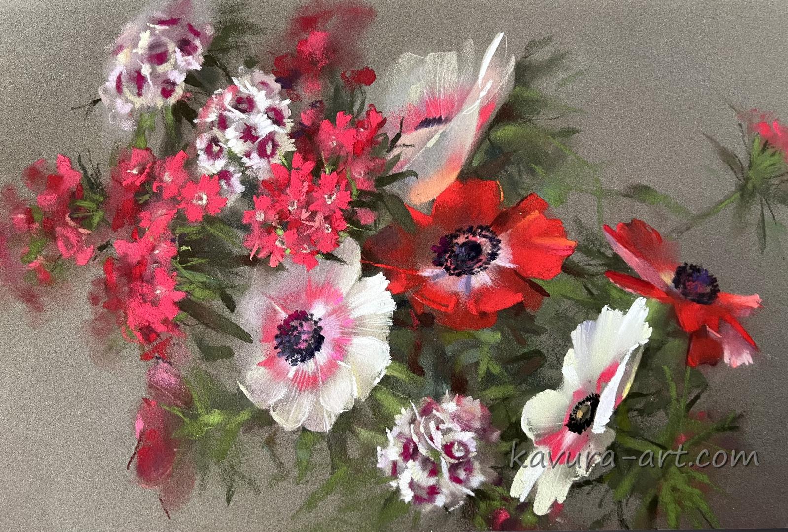 "Anemones" Pastel on paper.