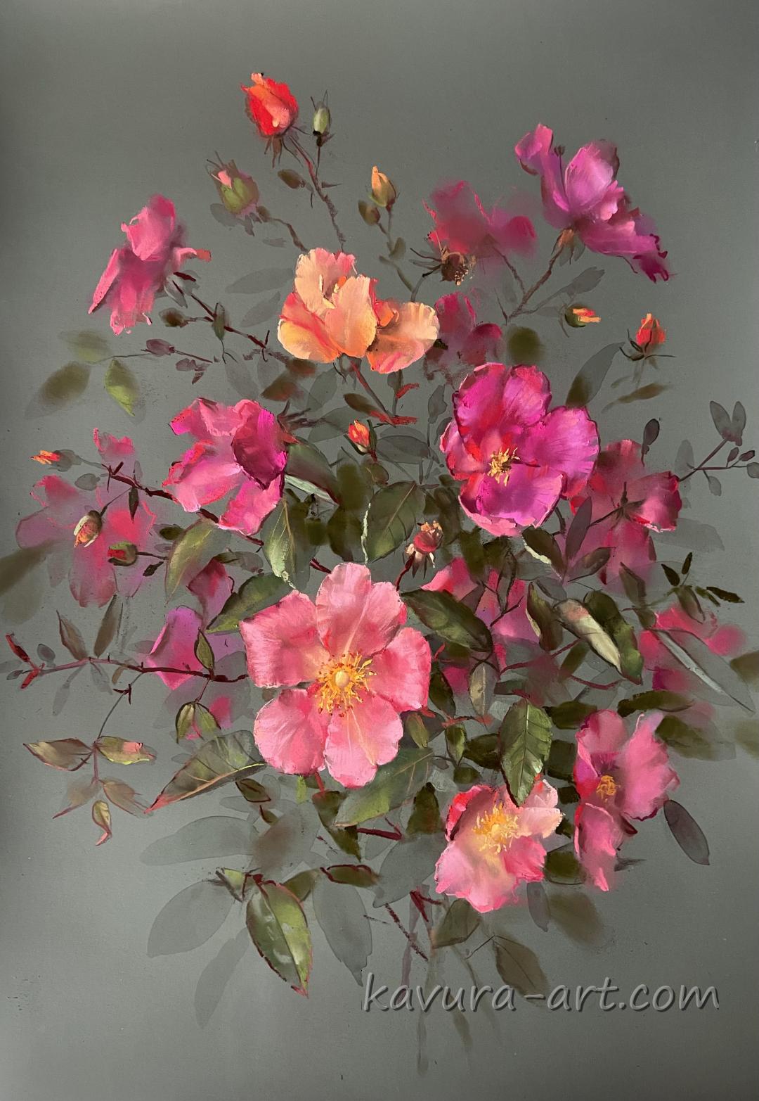 "Silk and thorns" Pastel on paper.