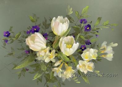 White tulips and freesia