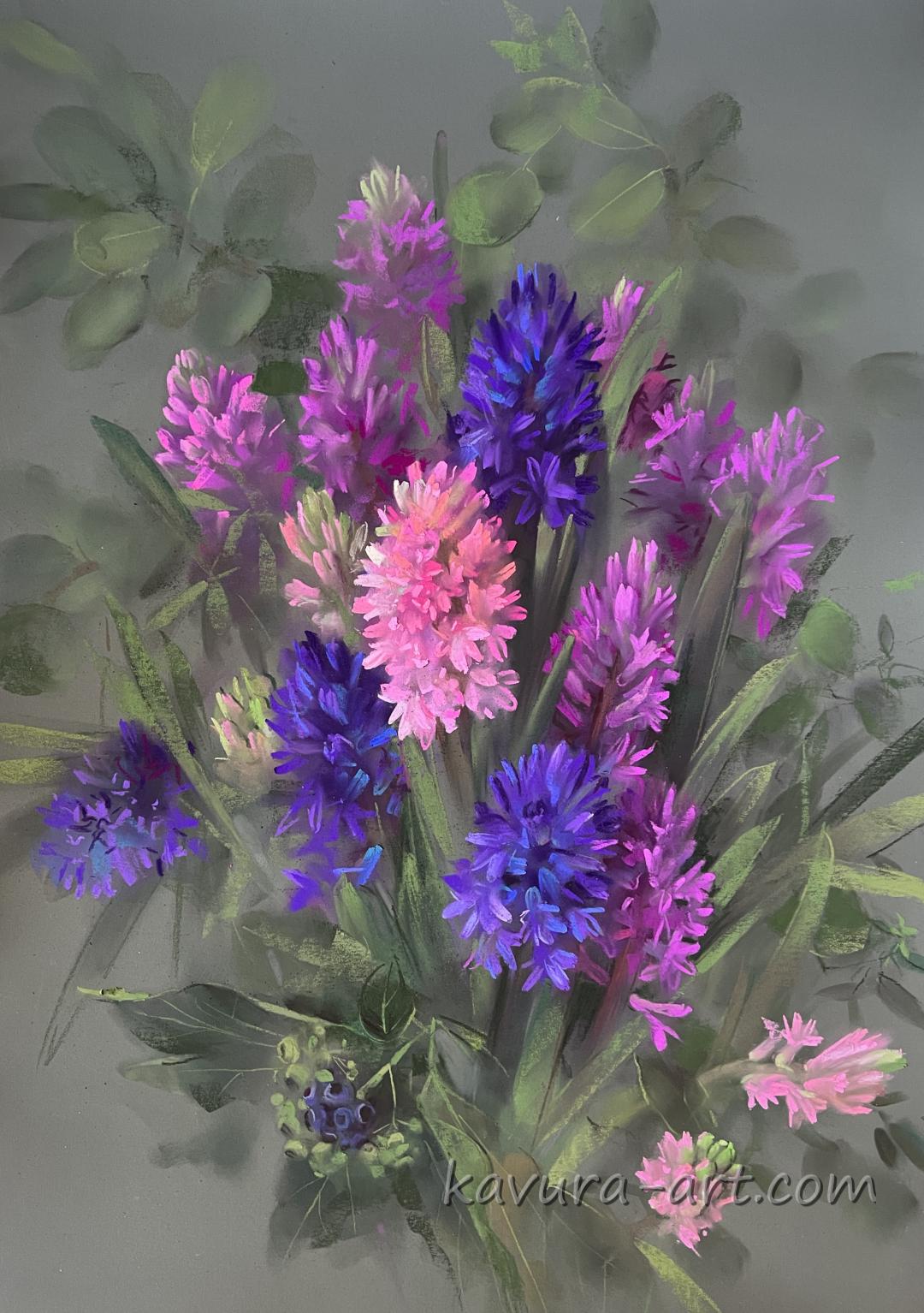 "Hyacinths" Pastel on paper.