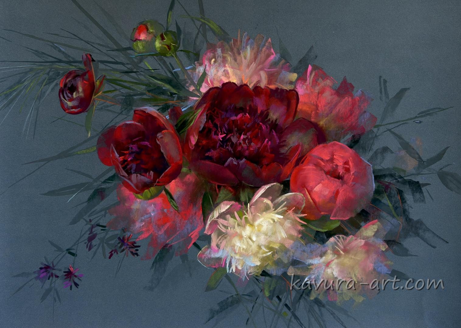 "Floral Ember" Pastel on paper.