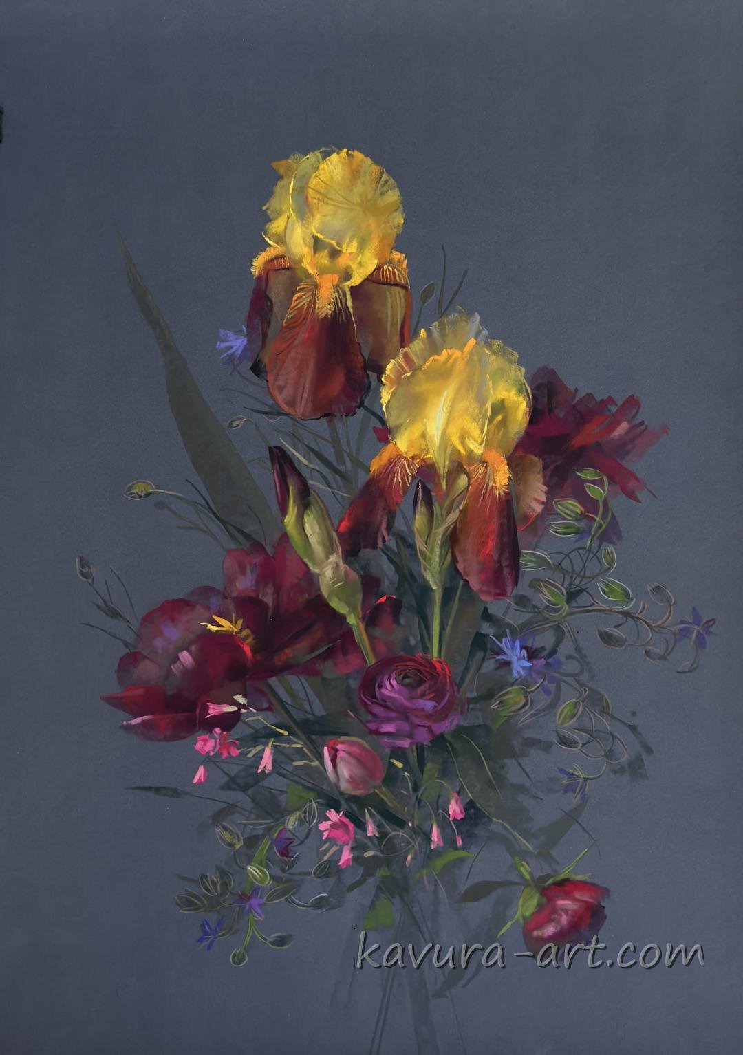 "Irises" Pastel on paper.